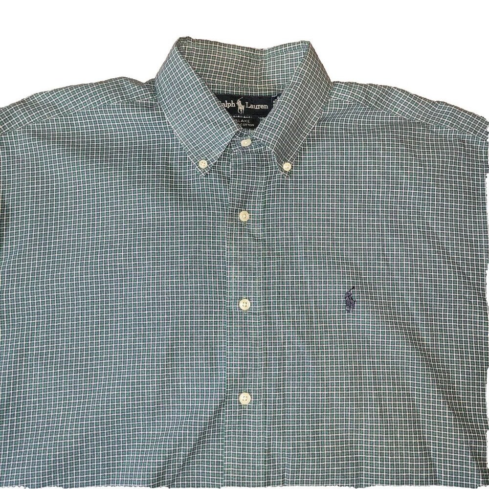 Ralph Lauren Shirt Mens L Blake 100% Cotton Blue Green Plaid LS Button Up